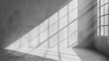 Obraz premium abstract. minimalistic background for product presentation. walls in large empty room. can full of sunlight. Loft wall or minimalist wall. Shadow, light from windows to plaster wall.