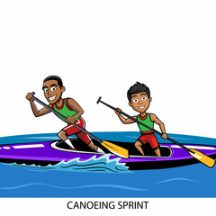 Fototapeta premium Two sprinter canoes isolated on a white background in cartoon style. Summer Games 2024. Vector illustration.