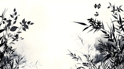 Obraz premium Dramatic Silhouettes of Leaves and Branches in Moody Monochrome
