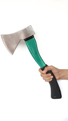 Axe with wooden handle isolated on white