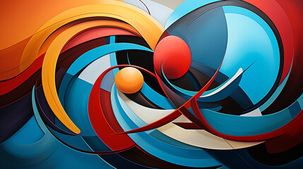 Vibrant Energetic Geometry: Dynamic Abstract Forms & Harmonious Shapes in Colorful Composition Art.