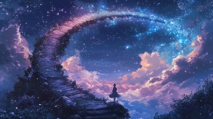 Obraz premium Celestial Bridge: A Fantasy Landscape of Starlit Wonder 1