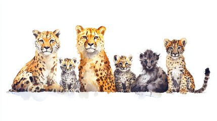 Naklejka premium A beautiful illustration featuring a group of leopards, showcasing their majestic appearance and playful nature.