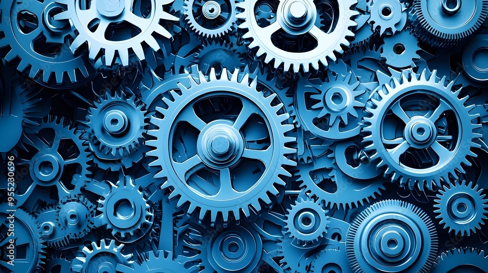 Aufkleber interconnected gears and cogs symbolizing technological innovation and teamwork