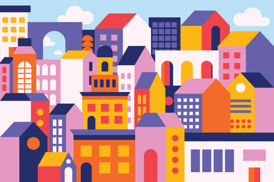 Flat abstract geometric city