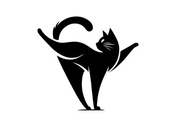 Playful Cat Silhouette Vector Illustration. Whimsical Black Cat Outline in White Background