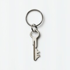 A close-up image of a single silver key on a metal keyring, symbolizing security and access.