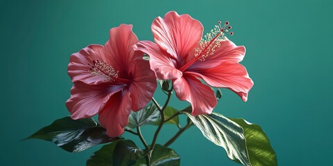 realistic, beautiful, blooming Chinese Hibiscus (Hibiscus rosa-sinensis) 