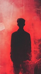 Retro Lo-Fi Vibes: Abstract Red Gradient Album Cover with Blurred Silhouette of Man