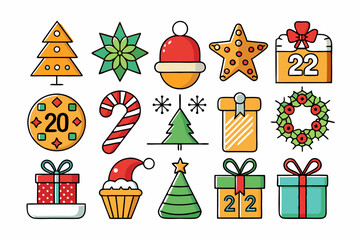 Set of Christmas vector illustrations. Christmas icons, elements collection