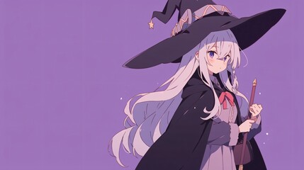 A witch with glowing eyes, anime style illustration