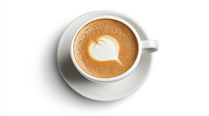 A delicious cup of coffee with a heart latte art design, perfect for coffee lovers and food photography.