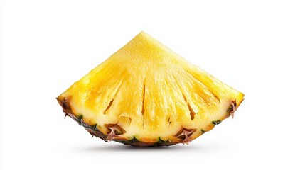 A fresh slice of pineapple showcasing its vibrant yellow interior and textured edges, perfect for summer recipes and tropical themes.