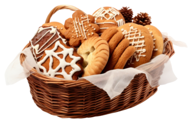 PNG Christmas cookies basket bread food.