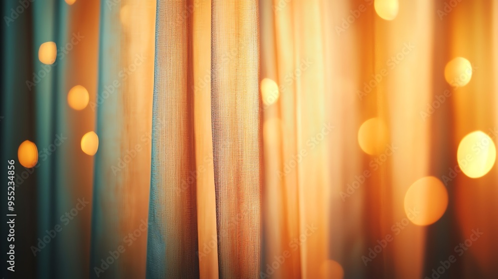 Poster a beautiful, soft focus image of glowing lights behind flowing fabric, creating a warm and inviting 