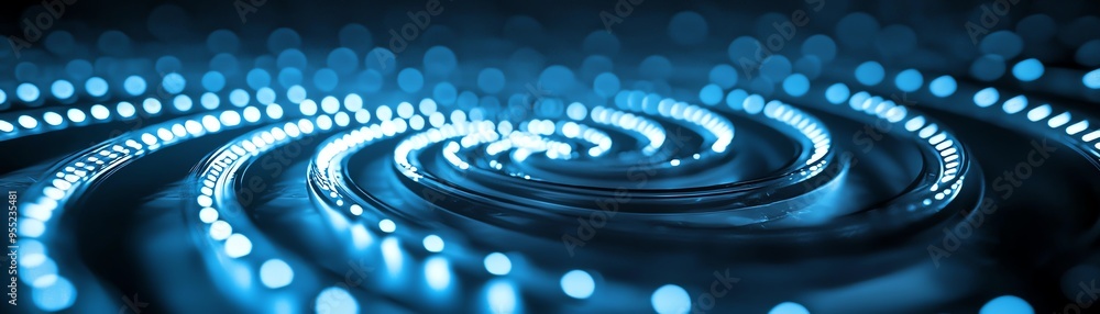 Poster a mesmerizing abstract blue background with swirling lights creating a dynamic and futuristic atmosp
