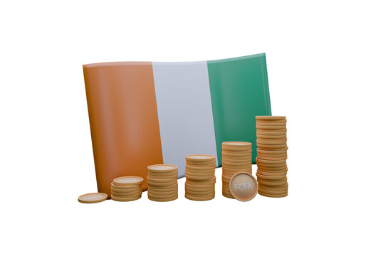 recommend clip art: 3D render illustration of Ivory Coast flag and currency called CFA Franc