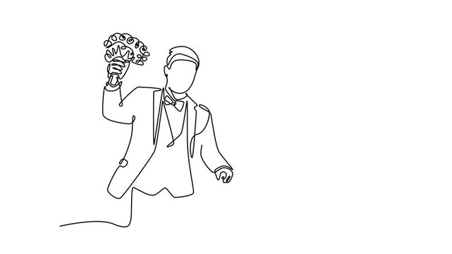 One continuous line drawing of reading book concept. Full length animation illustration. High quality 4k footage.