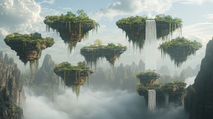 Ethereal Fantasy: Floating Islands and Cascading Waterfalls