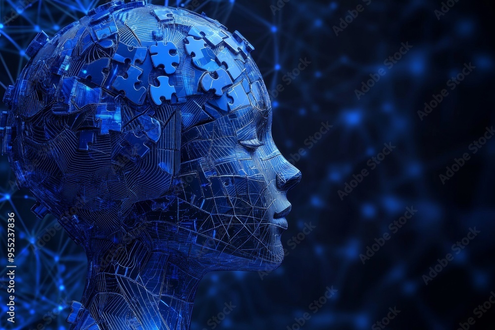 Aufkleber brainwave resonance brainpower man’s head with puzzle pieces symbolizing the intricate nature of tho