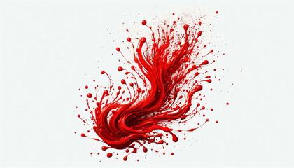 wriggling splashes of red paint with round drops on a white background
