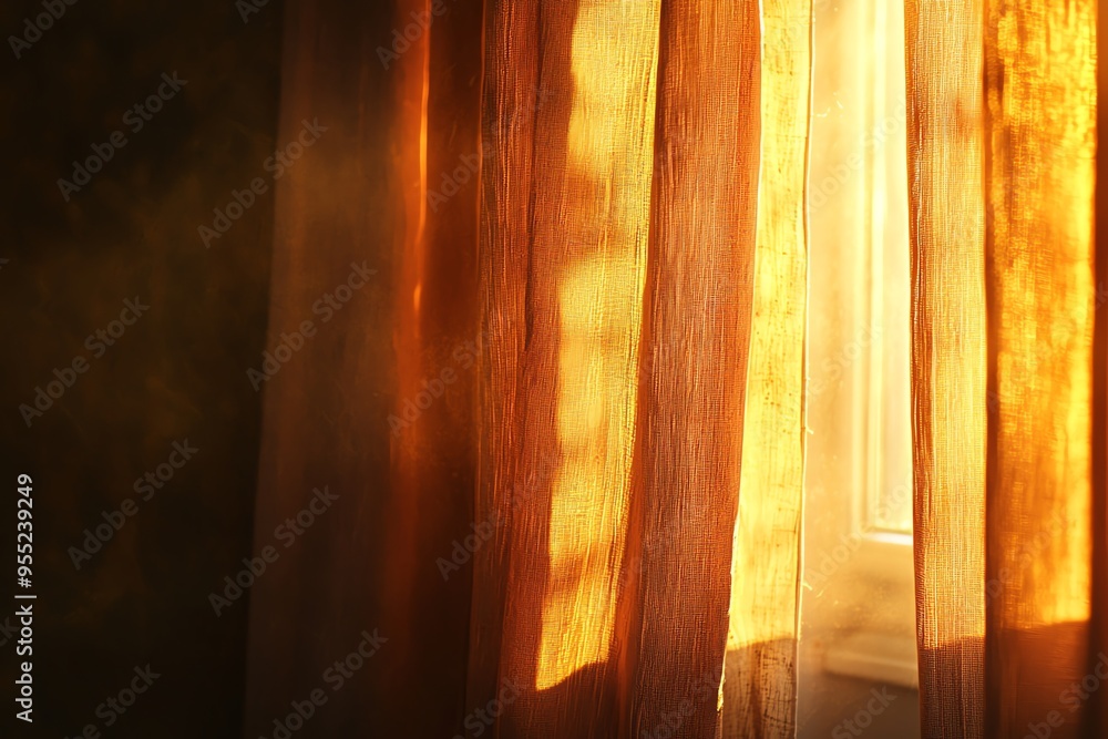 Poster soft sunlight filters through sheer curtains, creating a warm and inviting atmosphere in the room.