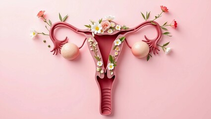 Artistic representation of a uterus with floral elements symbolizing fertility and health