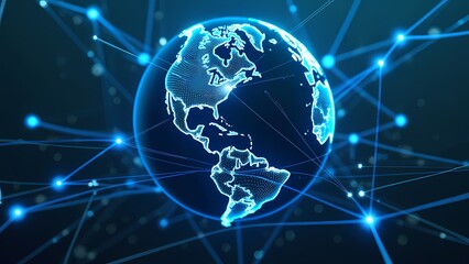 Glowing Digital Globe with Blue Connections on Dark Futuristic Background