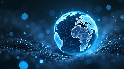 Fototapeta premium 3D Globe with Blue Network Infrastructure on Dark Space-Like Background