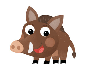 cartoon scene with cheerful boar on the white background illustration for kids