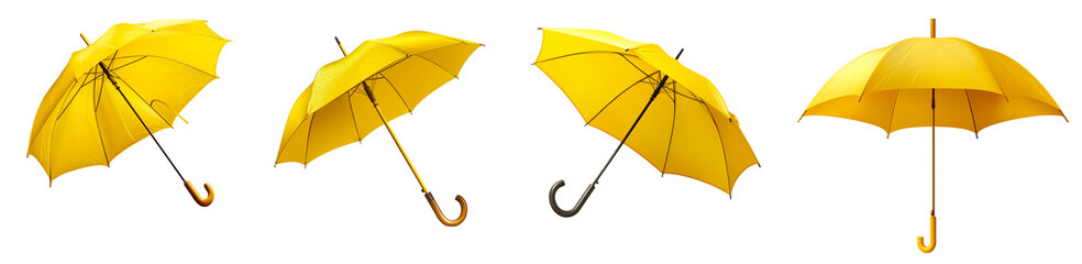 Set of yellow umbrella opened cutout png isolated on white or transparent background