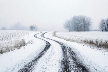 Fototapeta premium Snow Covered Winding Road in Winter Landscape