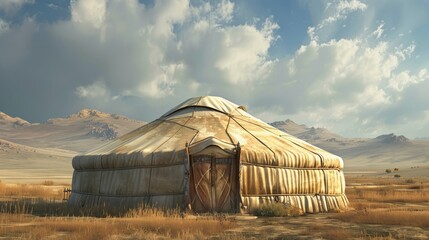 A large tent is in the middle of a desert