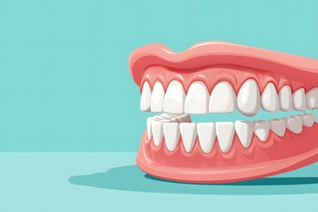 Obraz premium A cartoon mouth with crooked teeth, vector illustration style, simple flat color background 