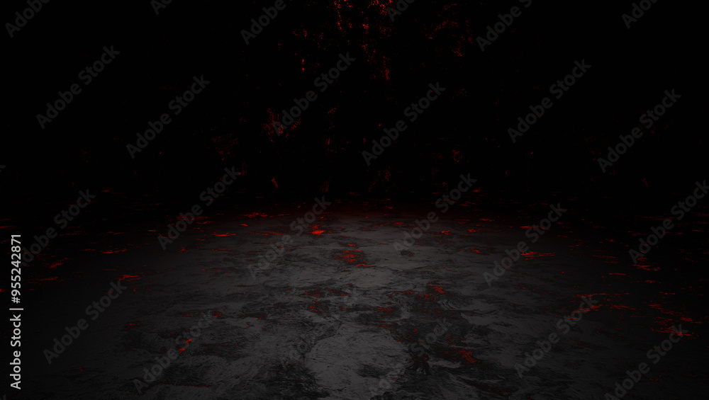 Wall mural black surface with red pattern in the dark. 3d rendering