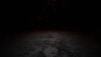 Black surface with red pattern in the dark. 3d rendering