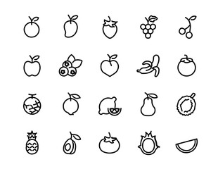 A collection of fruit icons depicted in a minimalist line style, showcasing various fruits in a simple and elegant design.