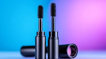 Obraz premium Two black mascara wands on a colorful background.