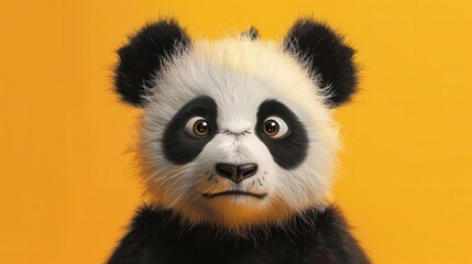 Obraz premium surprised cute panda with big eyes on bright yellow background digital illustration