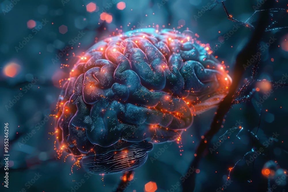 Aufkleber surreal human brain visualization glowing neural networks abstract thought concept