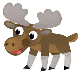 cartoon scene with moose elk forest animal on white background illustration for kids