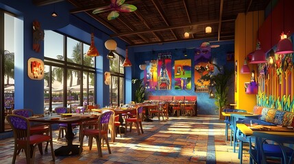 A vibrant restaurant with ever-changing themes and 3D-rendered decor