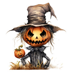 Fototapeta premium A Jack-O'-Lantern Scarecrow With a Hat and Another Pumpkin