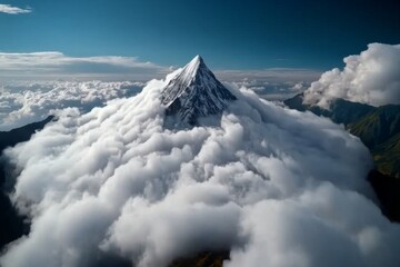 Cloud cinematic swirling motion is captured in a time-lapse sequence of clouds swirling around a mountain peak, creating a dramatic and epic scene