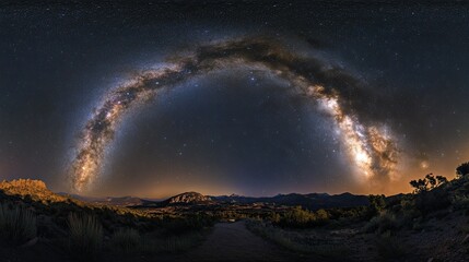 A breathtaking panorama of the Milky Way galaxy, our home galaxy, stretching across the night sky.