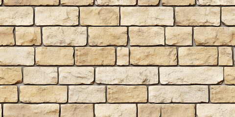 Fototapeta premium Seamless old sandstone brick wall background texture. Tileable antique vintage stone blocks or tiles surface pattern. Rustic cottagecore wallpaper or backdrop. High resolution 3D Rendering. .