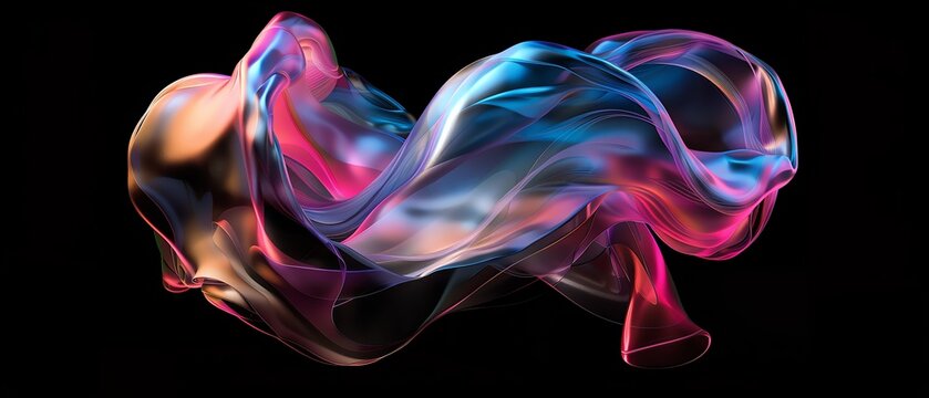 Abstract, fluidlike multicolored 3D shape on a black background