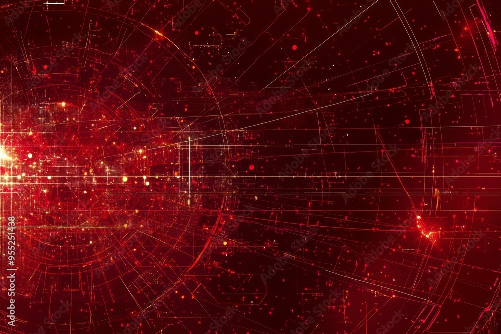 Poster abstract red and gold grid pattern with lights