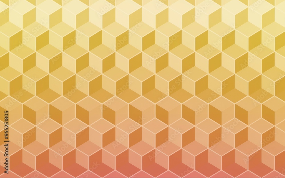 Poster geometric cube pattern. abstract background with repeating cube design in yellow and orange gradient