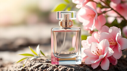 bottle of perfume with flower